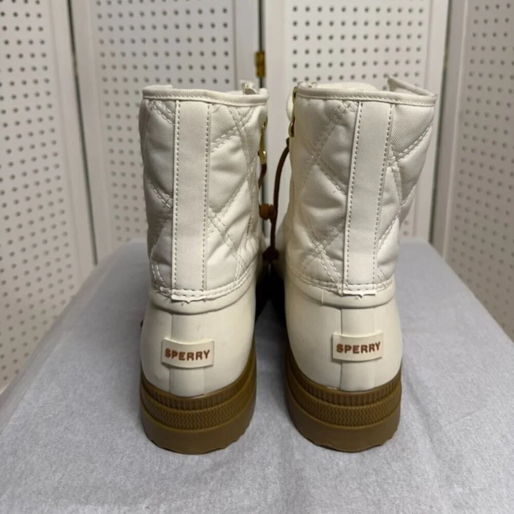Sperry Saltwater 2.0 Waterproof Duck Boot Womens 12 White Brown Warm Worker Shoe
